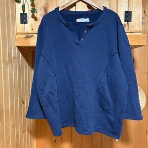 Free People Blue Crew Neck Henley Pullover Knit  Sweater